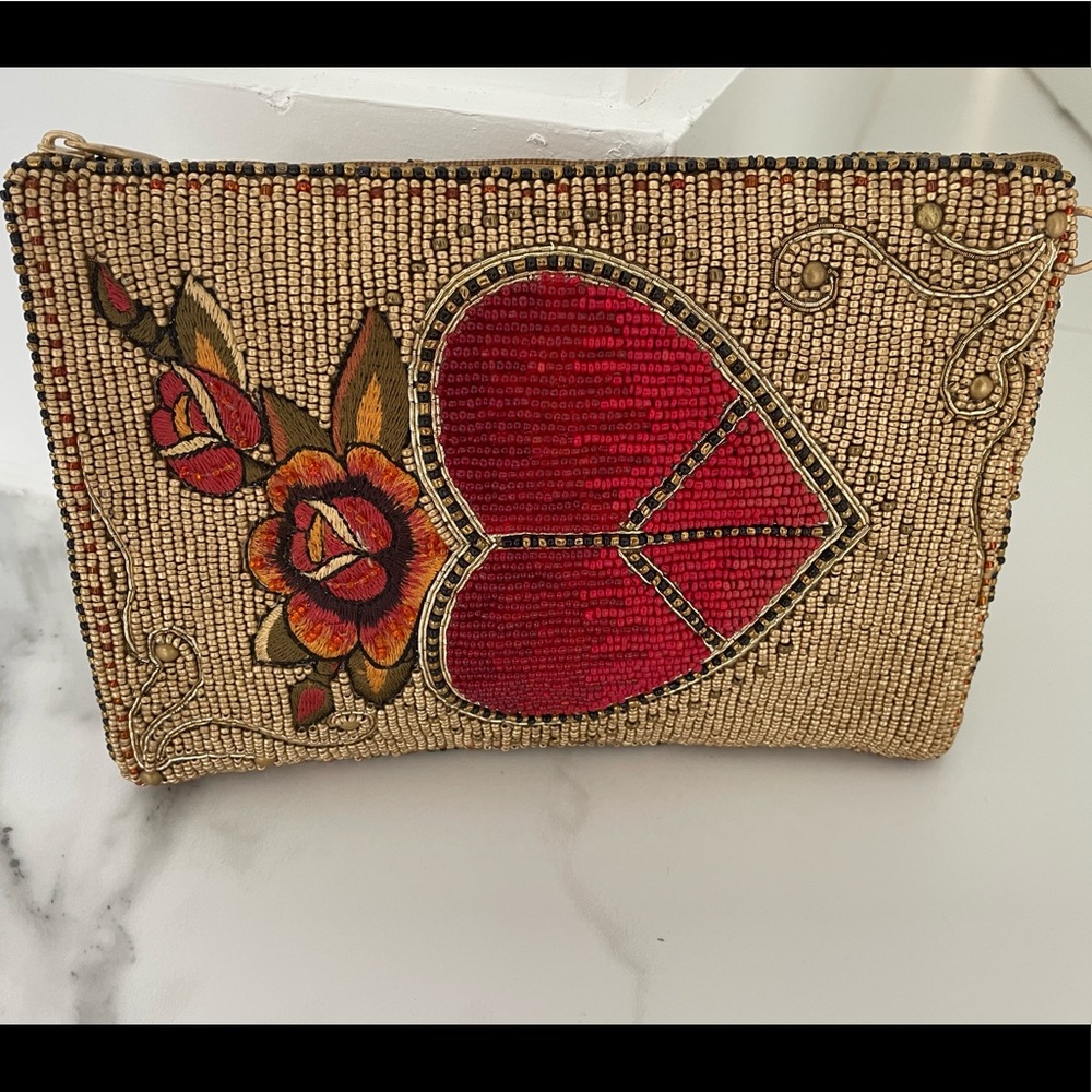 Mary Frances I Love Peace Mini Crossbody Beaded Embellished Handbag